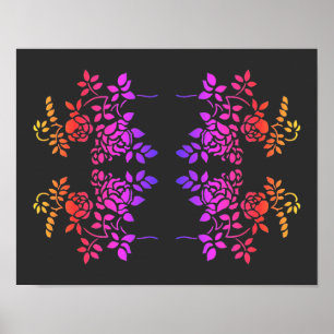 Stenciled Rose Flowers Abstract Colors Poster