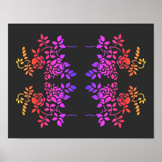 Stenciled Rose Flowers Abstract Colors Poster (Front)