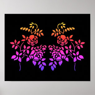 Stenciled Rose Flowers Abstract Colors Poster