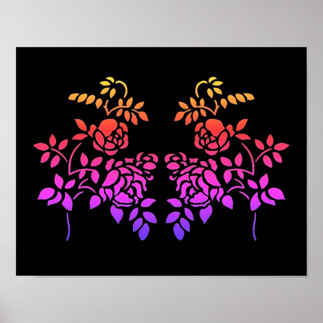 Stenciled Rose Flowers Abstract Colors Poster (Front)