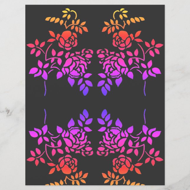 Stenciled Roses Abstract Colors Scrapbook Paper (Front)