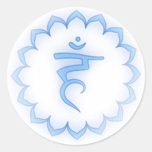 "Stenciled" Throat Chakra - Light Blue Classic Round Sticker
