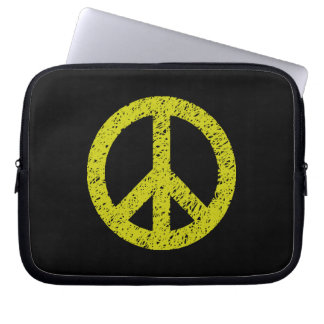 Stencilled Peace Symbol - Banana on Blk Laptop Sleeve