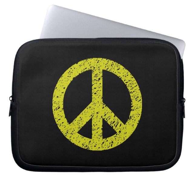 Stencilled Peace Symbol - Banana on Blk Laptop Sleeve (Front)