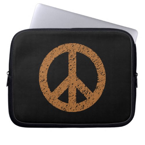 Stencilled Peace Symbol _ Brown on Blk Laptop Sleeve