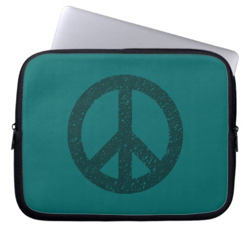 Stencilled Peace Symbol _ Dk Grn on Teal Laptop Sleeve
