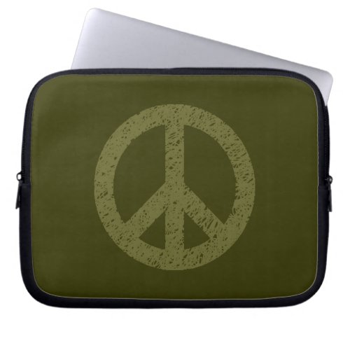 Stencilled Peace Symbol _ Dp Olive on Dk Olive Laptop Sleeve