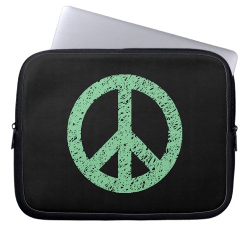 Stencilled Peace Symbol _ Faded Green on Blk Laptop Sleeve