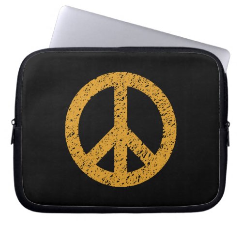 Stencilled Peace Symbol _ Gold on Blk Laptop Sleeve