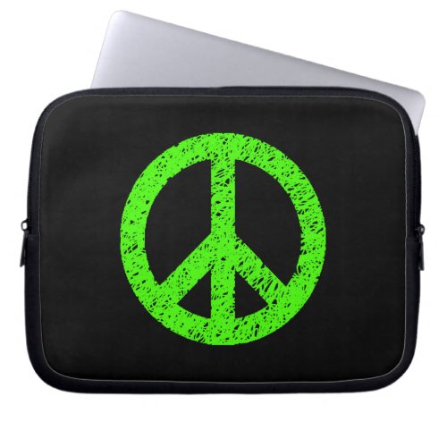 Stencilled Peace Symbol _ Green on Black Laptop Sleeve