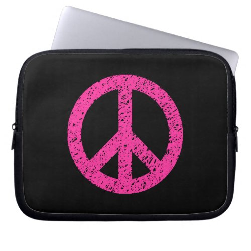Stencilled Peace Symbol _ Hot Pink on Blk Laptop Sleeve