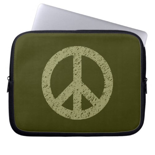 Stencilled Peace Symbol _ Khaki on Dk Olive Laptop Sleeve