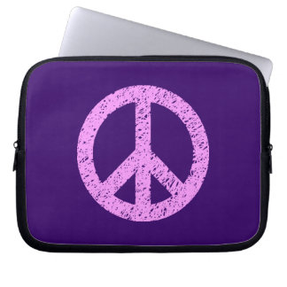 Stencilled Peace Symbol - Lilac on Dp Purple Laptop Sleeve