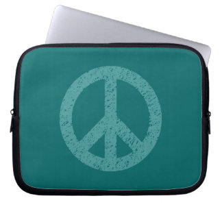 Stencilled Peace Symbol - Ocean Grn on Teal Laptop Sleeve