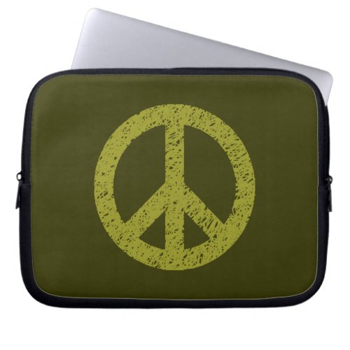 Stencilled Peace Symbol _ Olive on Dk Olive Laptop Sleeve