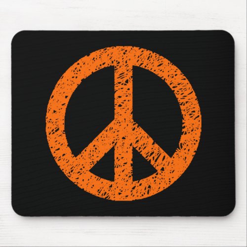 Stencilled Peace Symbol _ Orange on Black Mouse Pad