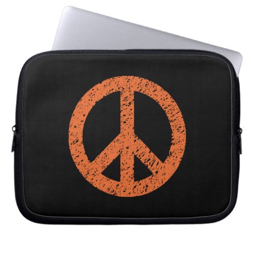 Stencilled Peace Symbol _ Red Brown on Blk Laptop Sleeve