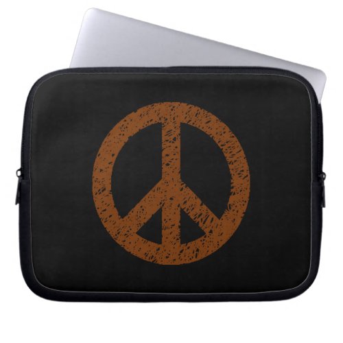 Stencilled Peace Symbol _ Walnut on Blk Laptop Sleeve
