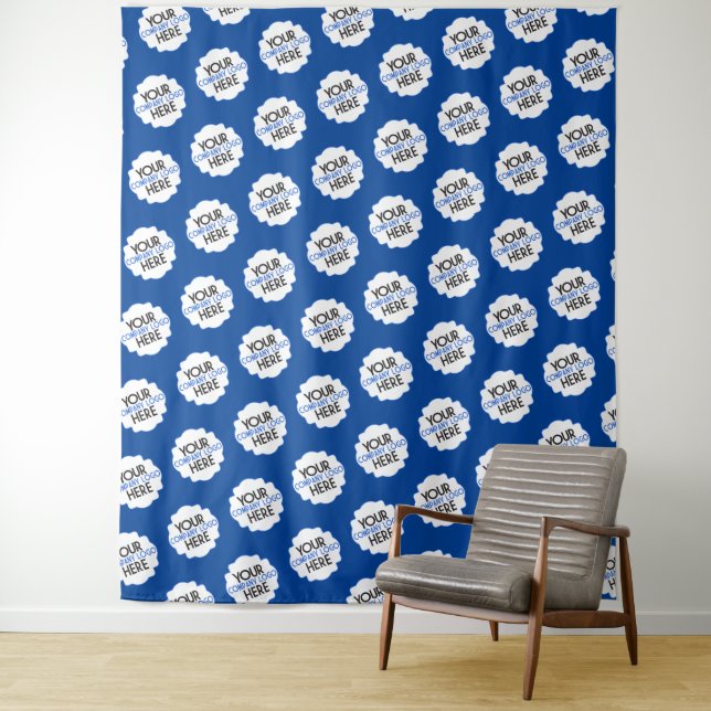 Step and Repeat Own Business Logo Company Blue Tapestry (In Situ)