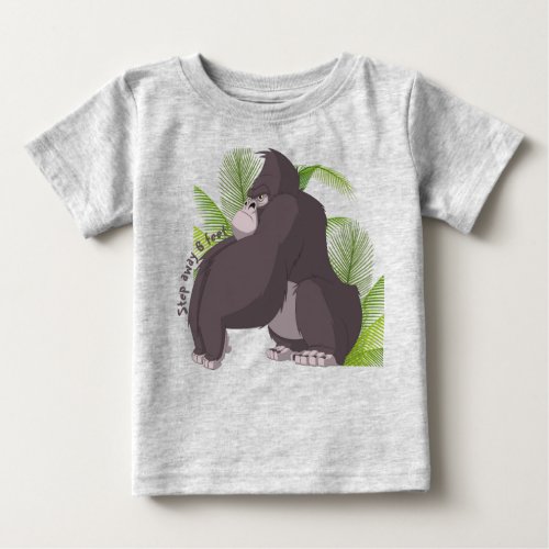 Step away 6 Feet cute Gorilla Palm Tree print Baby T_Shirt
