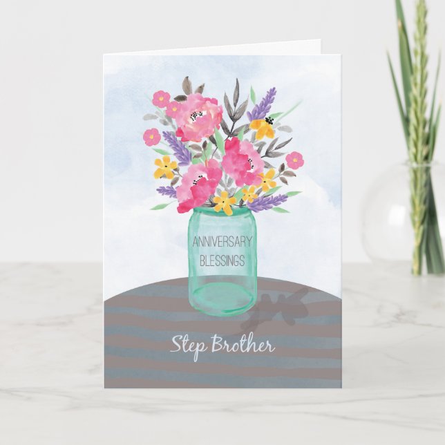 Step Brother Anniversary Blessings Jar Vase Card (Front)