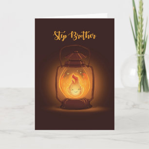 Step Brother Thinking of You at Camp with Lantern Card