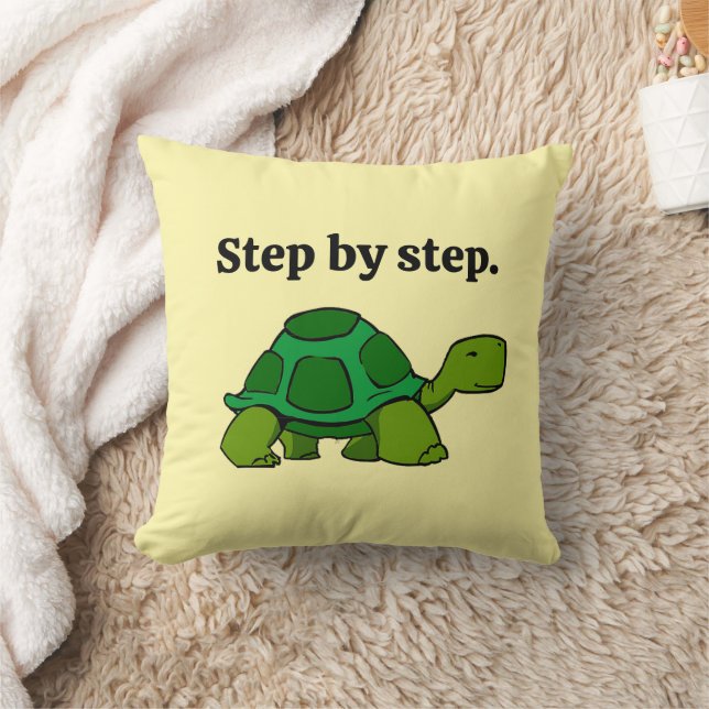 Step by Step Turtle Cartoon, Persistent Winning Throw Pillow (Blanket)
