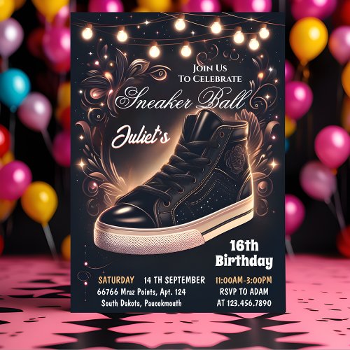 Step Chic Shoe Girl Sweet 16 Sneaker Ball Birthday Invitation