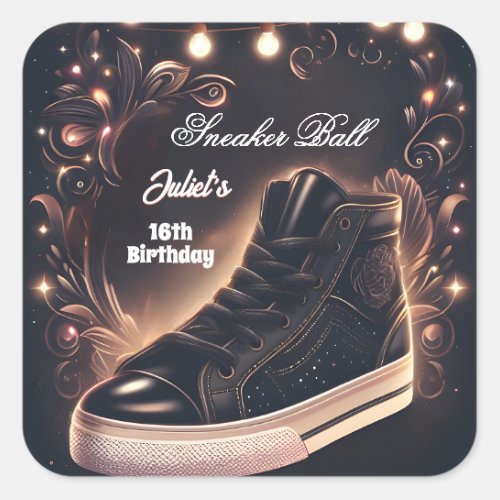 Step Chic Shoe Girl Sweet 16 Sneaker Ball Birthday Square Sticker