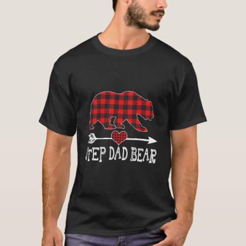 Step Dad Bear Christmas Pajama Red Plaid Buffalo F T_Shirt