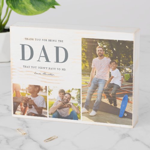 Step Dad  Three Photo Collage  Wooden Box Sign