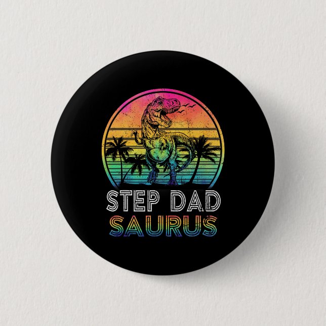 Step Dadsaurus Dinosaur Step Dad Saurus Family Mat Button (Front)