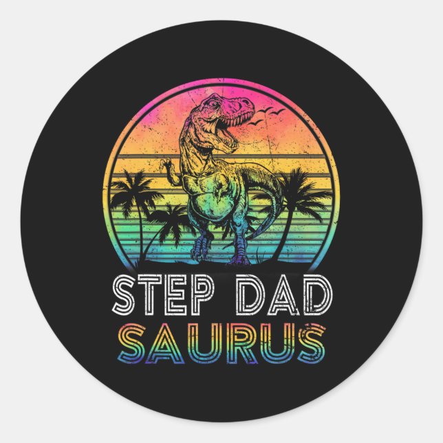 Step Dadsaurus Dinosaur Step Dad Saurus Family Mat Classic Round Sticker (Front)
