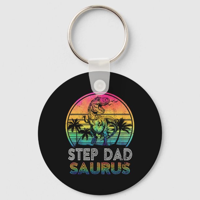 Step Dadsaurus Dinosaur Step Dad Saurus Family Mat Keychain (Front)