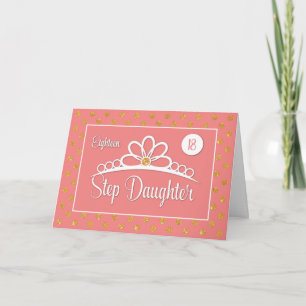 Step Daughter 18th Birthday with Crown & Gold Dots Card