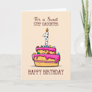 Step Daughter 1st Birthday, 1 on Sweet Pink Cake Card