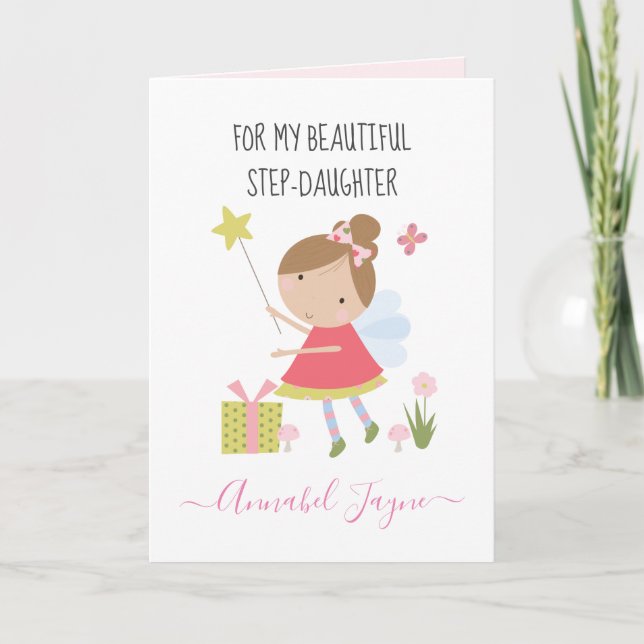 Step Daughter birthday fairy girls pink whimsical Card (Front)