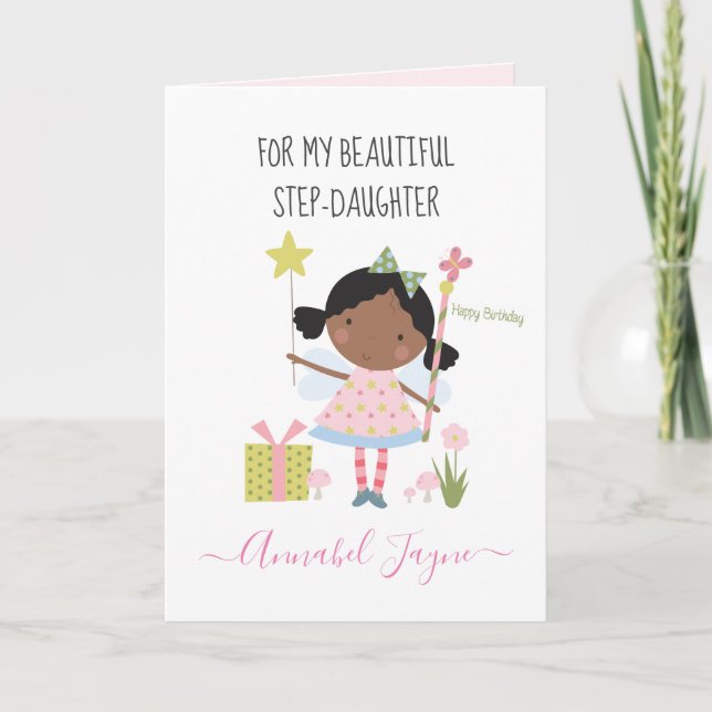 Step daughter birthday fairy pink whimsical card (Front)