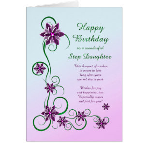 Step Daughter Birthday with Scrolls and Flowers Cards