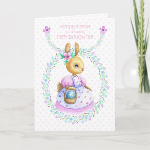 Step Daughter Easter Bunny with Basket Colored Egg Card