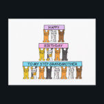 Step Grandmother Happy Birthday Cute Cats Postcard<br><div class="desc">Cartoon kittens holding up long coloured banners that say 'Happy Birthday to my Step Grandmother'.</div>