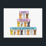 Step Grandmother Happy Birthday Cute Cats Postcard<br><div class="desc">Cartoon kittens holding up long coloured banners that say 'Happy Birthday to my Step Grandmother'.</div>