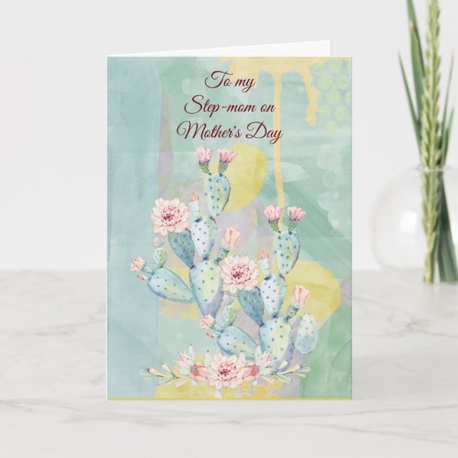 Step-mom Mother's Day Watercolor Cactus  Card (Front)