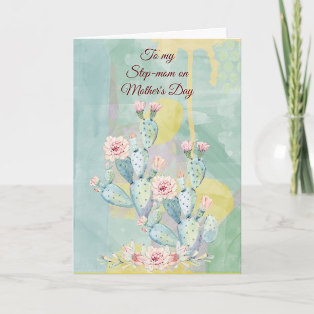 Step-mom Mother's Day Watercolor Cactus Card (Front)
