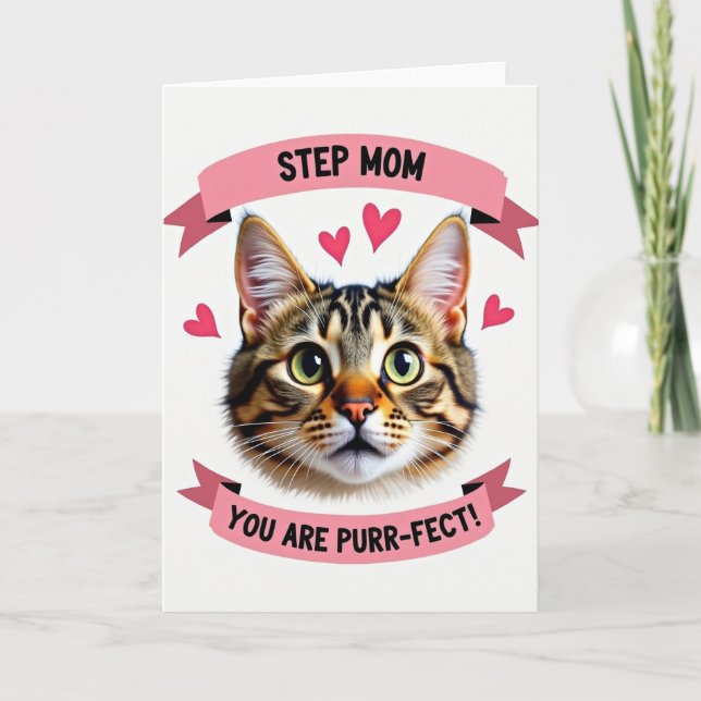 Step Mom Purrfect Tabby Cat Card (Front)