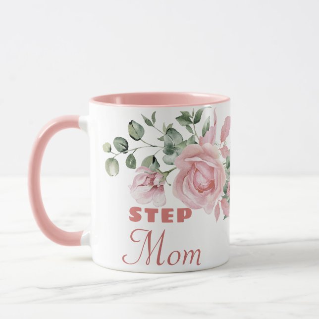 Step Mom Year Established Custom Pink Roses  Mug (Left)