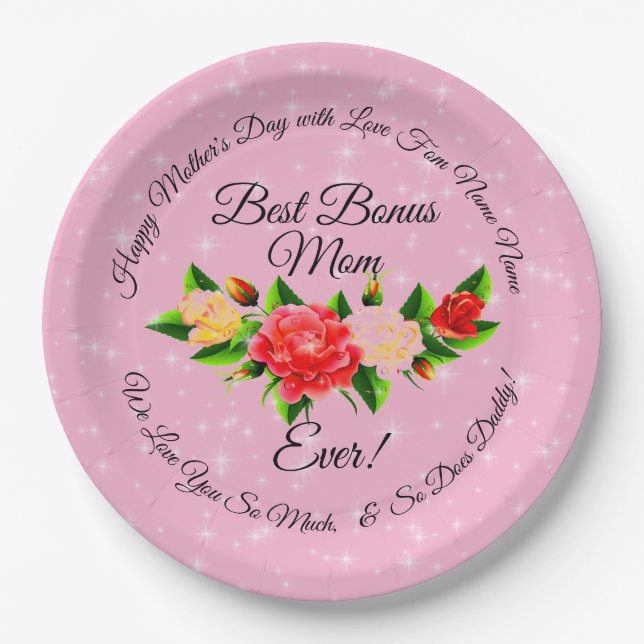 Step Mother Bonus Mom Mother's Day  Large 9" Paper Plates (Front)