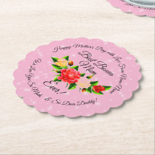 Step Mother Bonus Mom Mother's Day Scalloped Paper Coaster