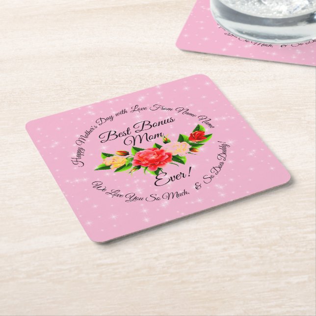 Step Mother Bonus Mom Mother's Day Square Paper Coaster (Angled)