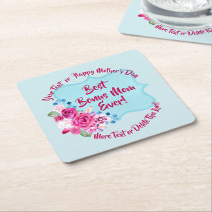 Step Mothers Day Bonus Mom Change Text Square Paper Coaster